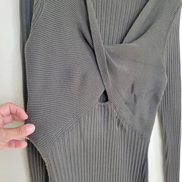 RAMY BROOK Pilar Cut Out Stretch Knit Ribbed Sweater Midi Dress Large In Olive - Picture 13 of 14
